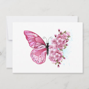 Flower Butterfly with Pink Sakura Save The Date