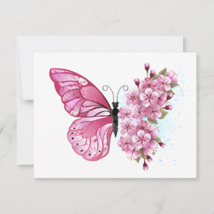 Flower Butterfly with Pink Sakura Save The Date