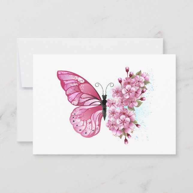 Flower Butterfly with Pink Sakura Save The Date (Front)