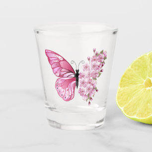 Flower Butterfly with Pink Sakura Shot Glass