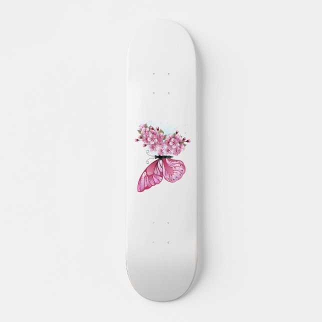 Flower Butterfly with Pink Sakura Skateboard (Front)
