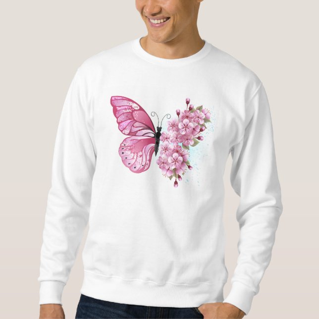 Flower Butterfly with Pink Sakura Sweatshirt (Front)