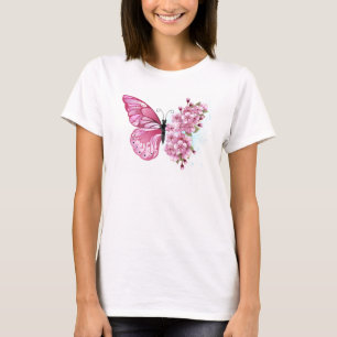 Flower Butterfly with Pink Sakura T-Shirt