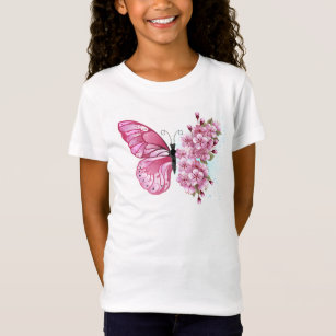 Flower Butterfly with Pink Sakura T-Shirt