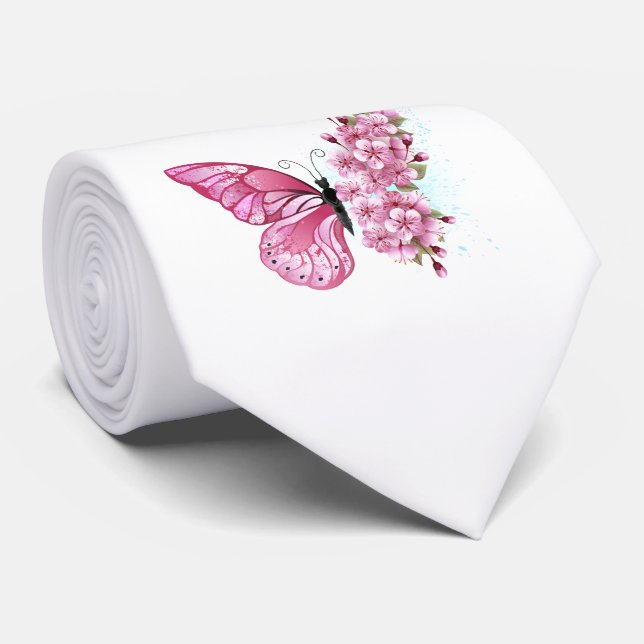 Flower Butterfly with Pink Sakura Tie (Rolled)