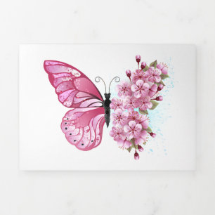 Flower Butterfly with Pink Sakura Tri-Fold Announcement