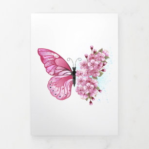 Flower Butterfly with Pink Sakura Tri-Fold Card