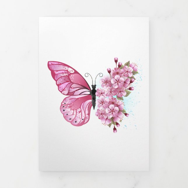 Flower Butterfly with Pink Sakura Tri-Fold Programme (Cover)