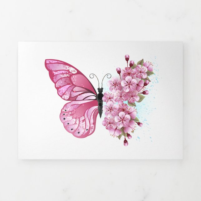 Flower Butterfly with Pink Sakura Tri-Fold Programme (Cover)