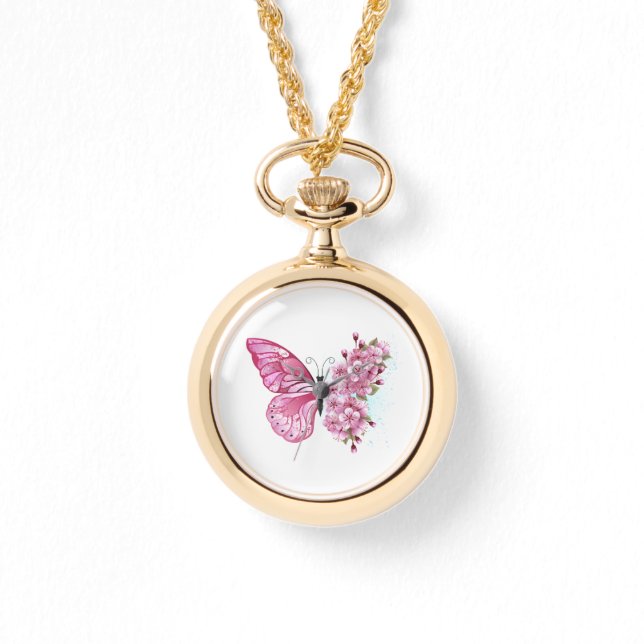 Flower Butterfly with Pink Sakura Watch (Front)