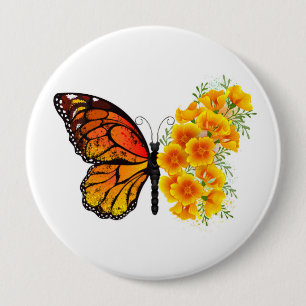 Flower Butterfly with Yellow California Poppy 10 Cm Round Badge