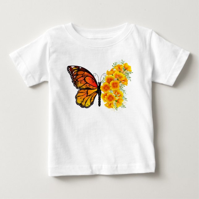 Flower Butterfly with Yellow California Poppy Baby T-Shirt (Front)