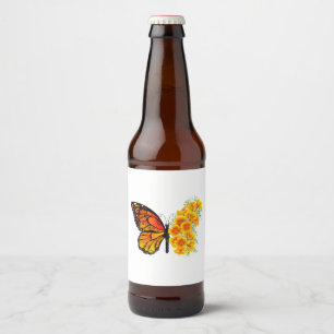 Flower Butterfly with Yellow California Poppy Beer Bottle Label