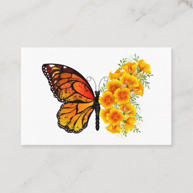 Flower Butterfly with Yellow California Poppy Business Card (Front)