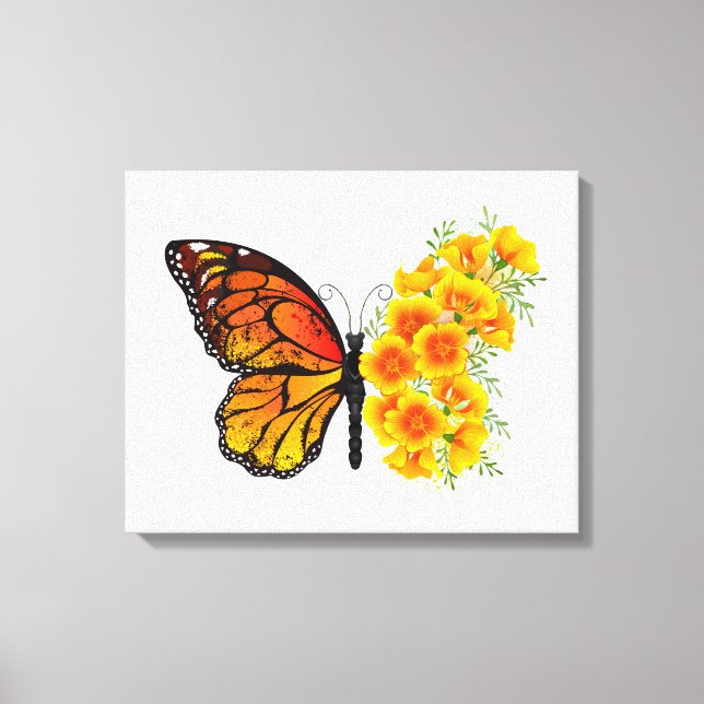 Flower Butterfly with Yellow California Poppy Canvas Print (Front)