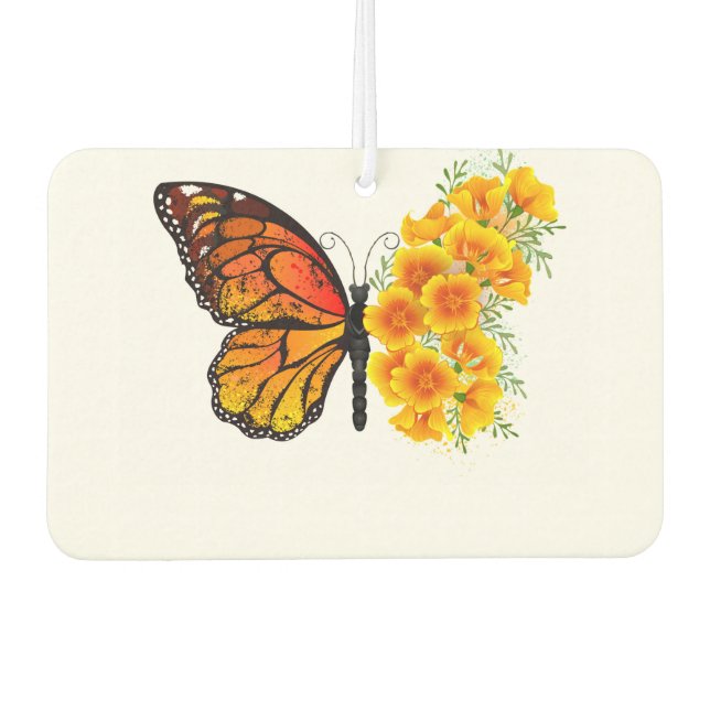 Flower Butterfly with Yellow California Poppy Car Air Freshener (Front)