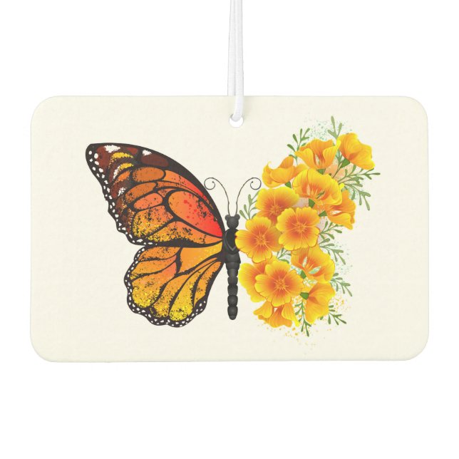 Flower Butterfly with Yellow California Poppy Car Air Freshener (Front)