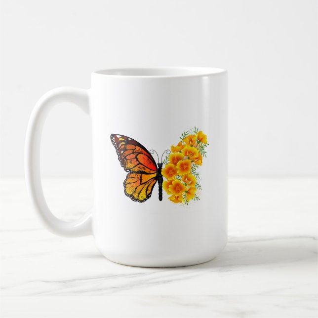 Flower Butterfly with Yellow California Poppy Coffee Mug (Left)