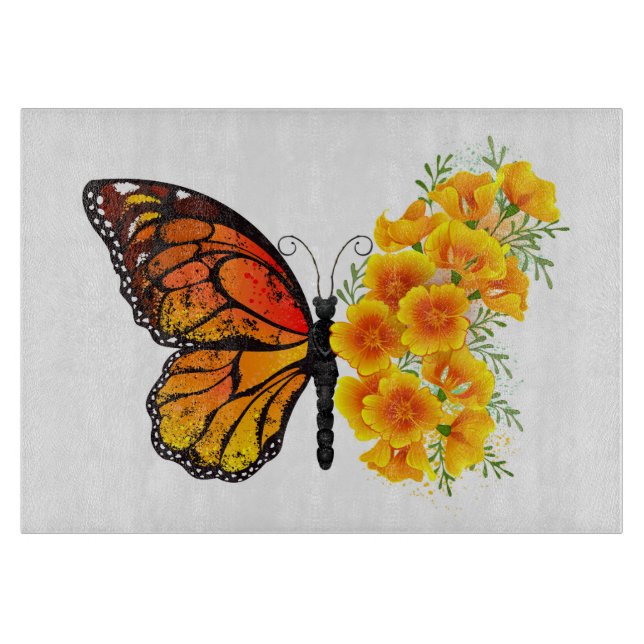 Flower Butterfly with Yellow California Poppy Cutting Board (Front)