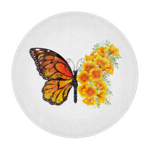 Flower Butterfly with Yellow California Poppy Cutting Board