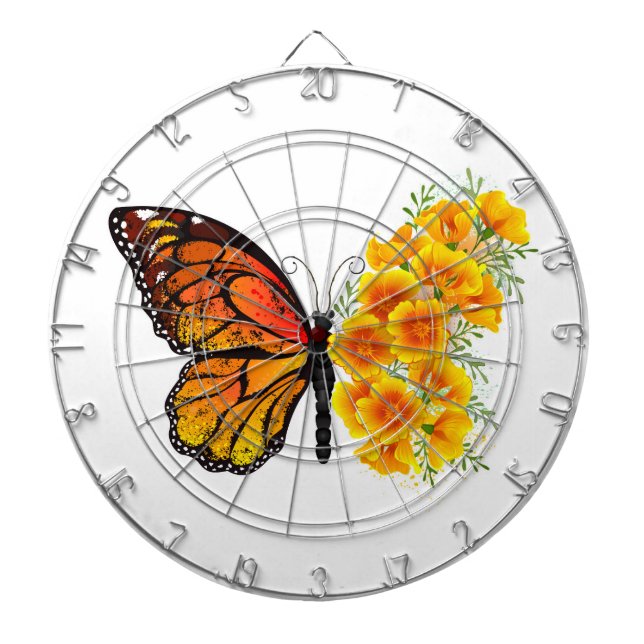 Flower Butterfly with Yellow California Poppy Dartboard (Front)