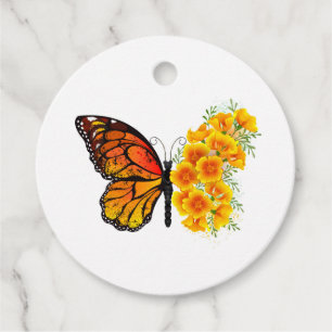 Flower Butterfly with Yellow California Poppy Favour Tags