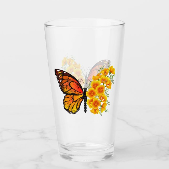 Flower Butterfly with Yellow California Poppy Glass (Front)