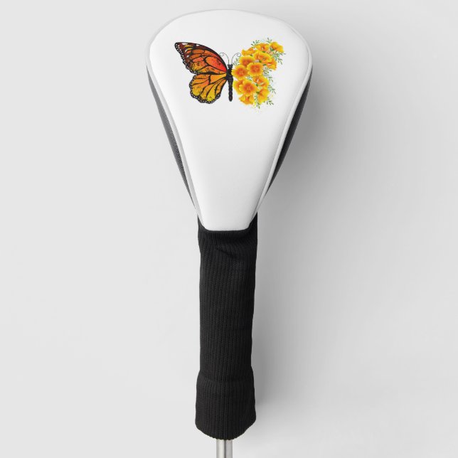 Flower Butterfly with Yellow California Poppy Golf Head Cover (Front)