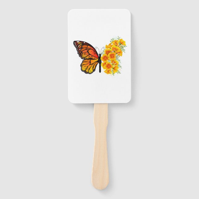 Flower Butterfly with Yellow California Poppy Hand Fan (Front)