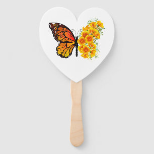 Flower Butterfly with Yellow California Poppy Hand Fan