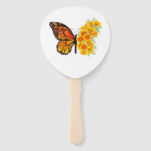 Flower Butterfly with Yellow California Poppy Hand Fan