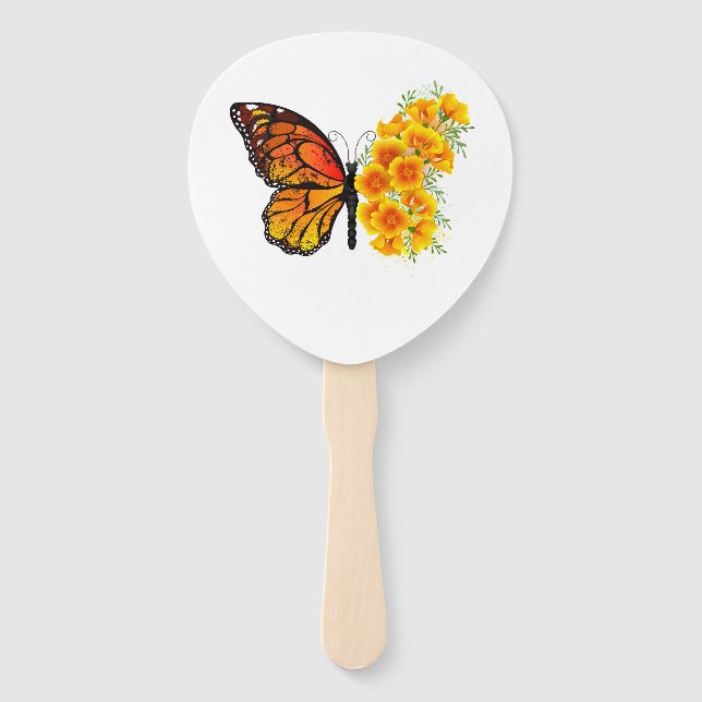 Flower Butterfly with Yellow California Poppy Hand Fan (Front)