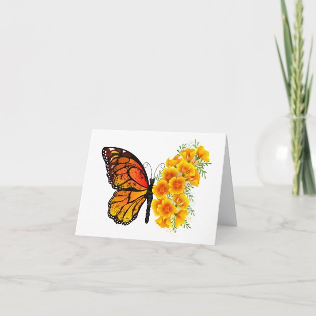 Flower Butterfly with Yellow California Poppy Holiday Card (Front)