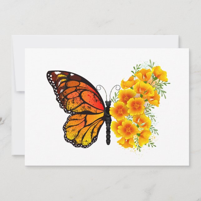 Flower Butterfly with Yellow California Poppy Holiday Card (Front)