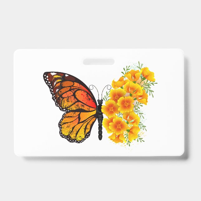 Flower Butterfly with Yellow California Poppy ID Badge (Front)