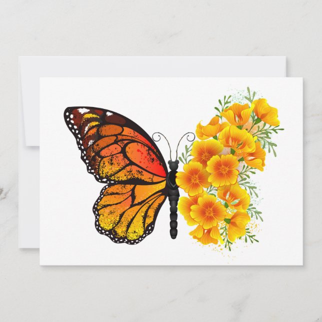 Flower Butterfly with Yellow California Poppy Invitation (Front)