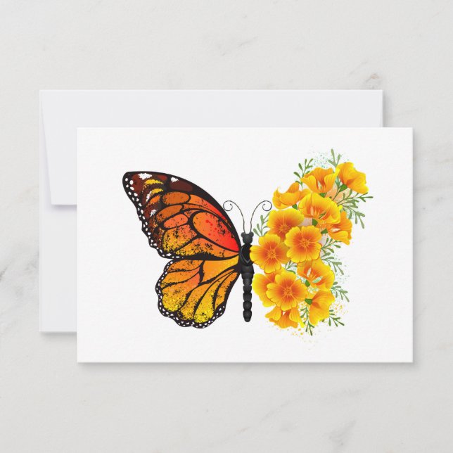 Flower Butterfly with Yellow California Poppy Invitation (Front)