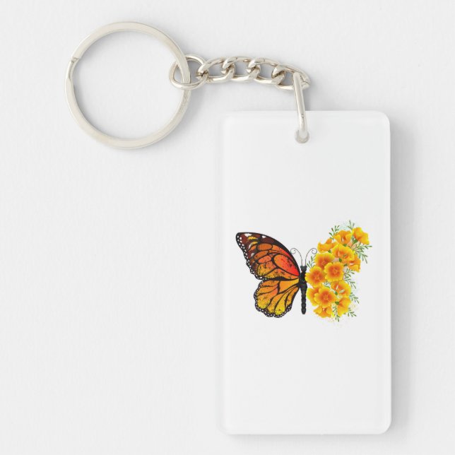 Flower Butterfly with Yellow California Poppy Key Ring (Front)