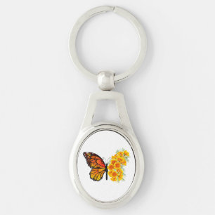 Flower Butterfly with Yellow California Poppy Key Ring