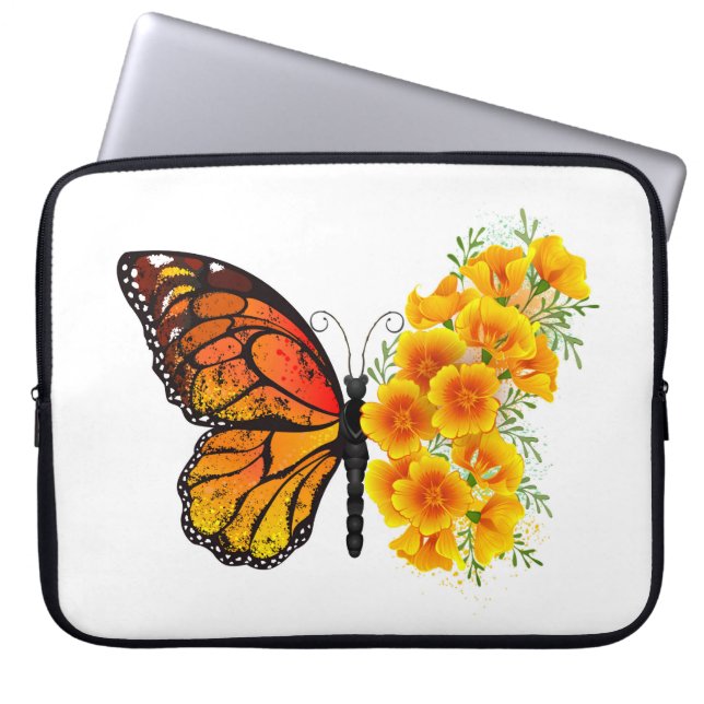 Flower Butterfly with Yellow California Poppy Laptop Sleeve (Front)