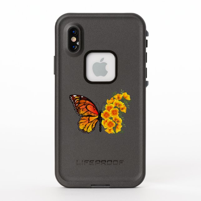 Flower Butterfly with Yellow California Poppy LifeProof iPhone Case (Back)