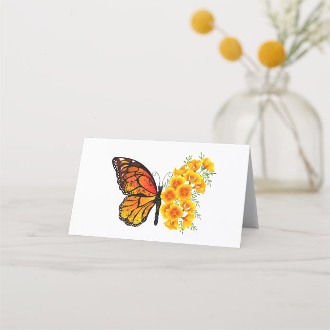Flower Butterfly with Yellow California Poppy Loyalty Card (Front)