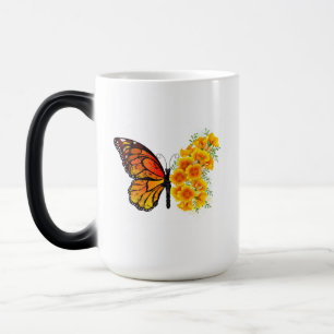 Flower Butterfly with Yellow California Poppy Magic Mug