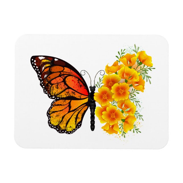 Flower Butterfly with Yellow California Poppy Magnet (Horizontal)
