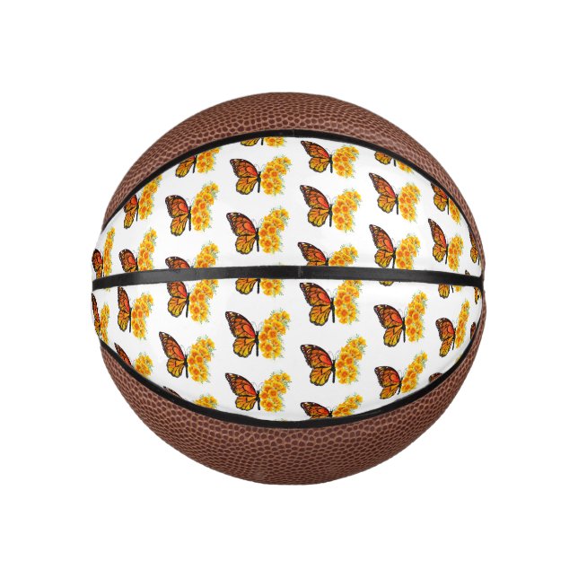 Flower Butterfly with Yellow California Poppy Mini Basketball (Front)