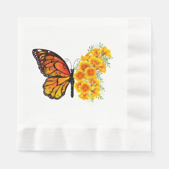 Flower Butterfly with Yellow California Poppy Napkin (Front)