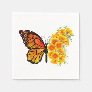 Flower Butterfly with Yellow California Poppy Napkin