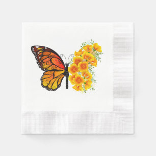 Flower Butterfly with Yellow California Poppy Napkin