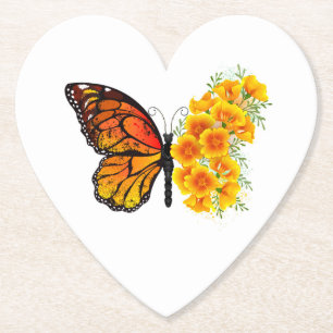 Flower Butterfly with Yellow California Poppy Paper Coaster