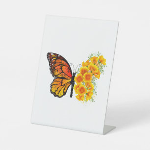 Flower Butterfly with Yellow California Poppy Pedestal Sign